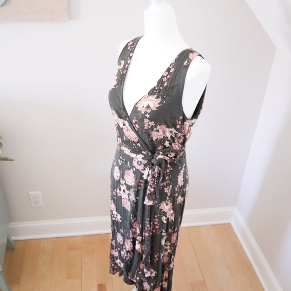 LOFT Green Pink Floral Wrap Dress XS - Picture 3 of 6